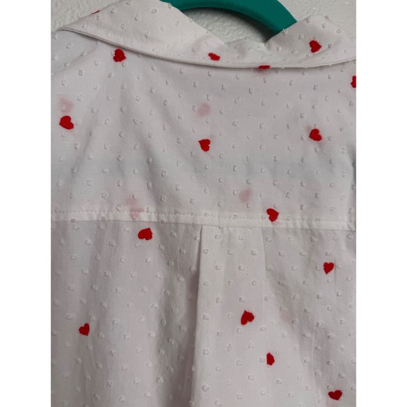 LOFT Womens White Dobby Heart Embroidered Button Down Shirt Size M Red Hearts - Picture 12 of 12